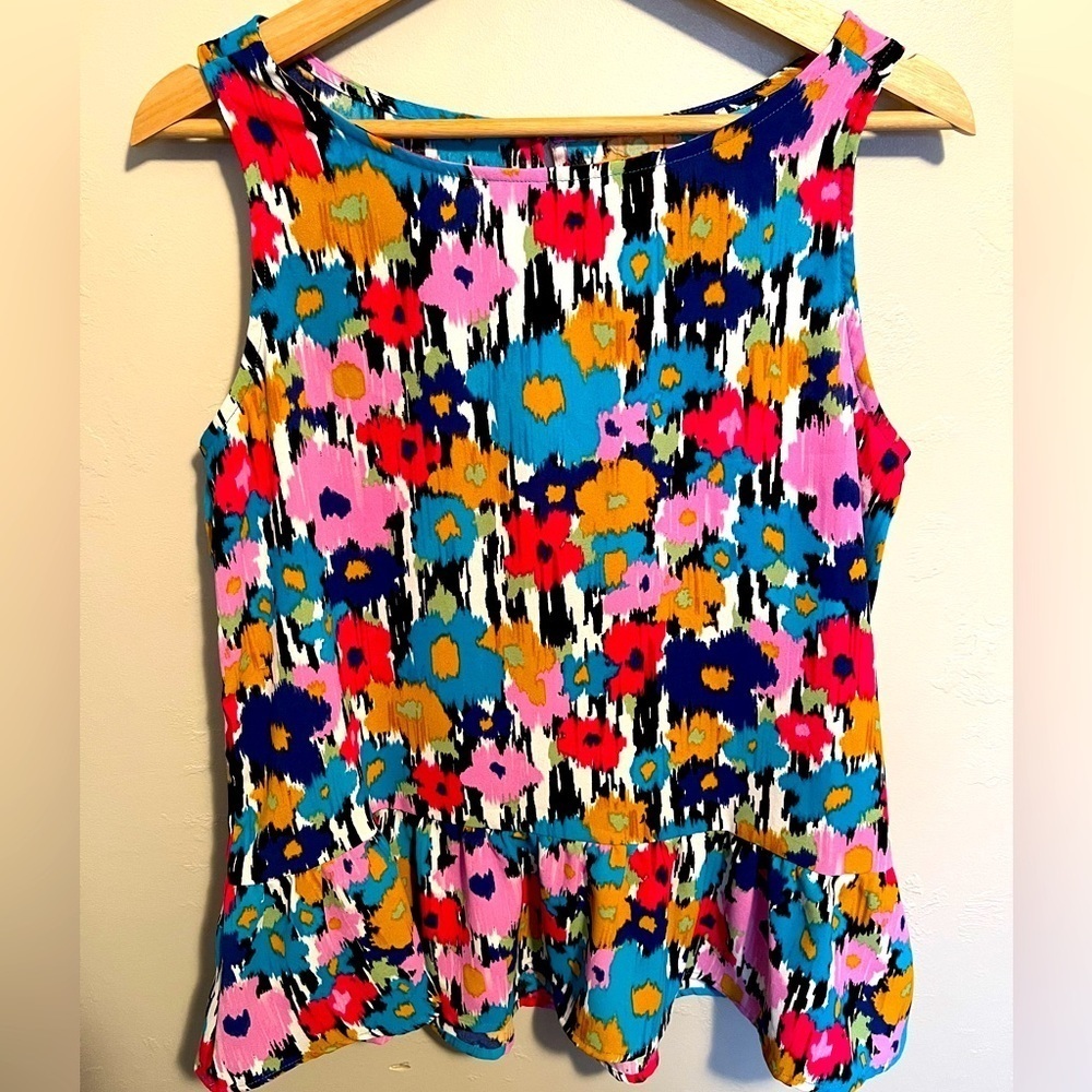 Adyson Parker Vibrant Mixed Print Floral Peplum Tank Top Blouse Multi Size Small